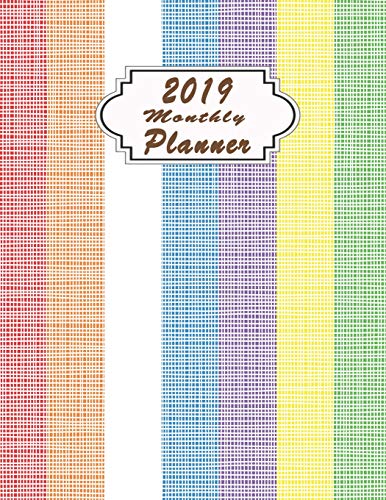 2019 monthly planner: January - December 2019 Calendar To do List Top goal Organizer and Focus Schedule Beautiful Cute colorful line background them